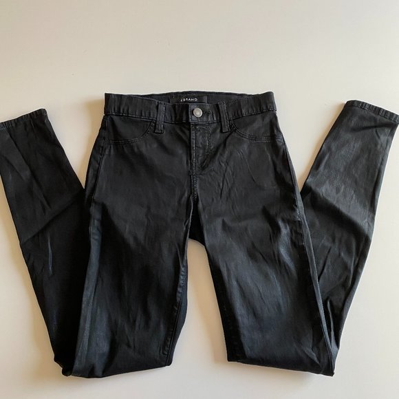 J Brand Super Skinny Coated Jeans Black 24 - Picture 2 of 9